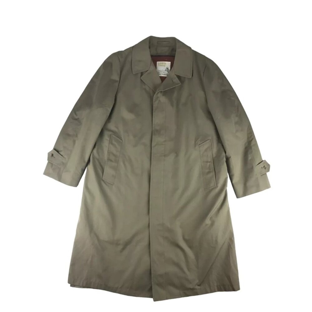 London Towne Mens Beige Lined Collared Button Up Front Trench Coat Size 42